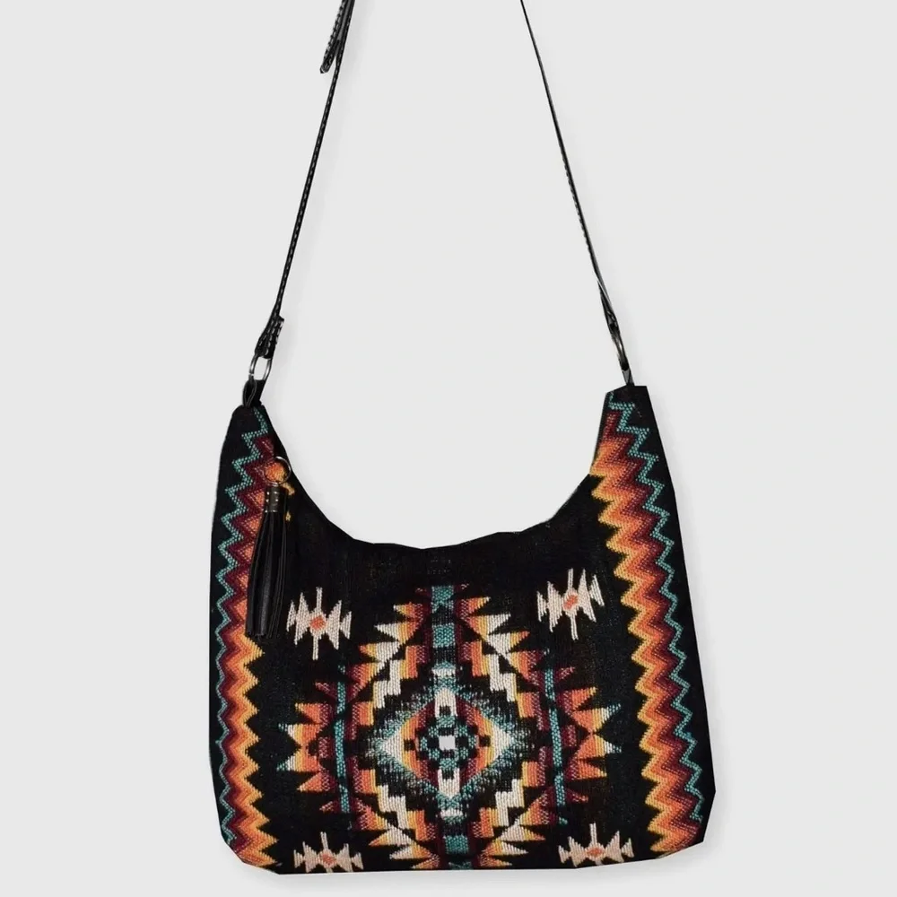 Southwest Aztec Patterned Cotton Shoulder Bag NWT